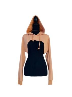 #49 VENUS ~ Apricot Orange Hooded Cropped Distressed Sweatshirt size L